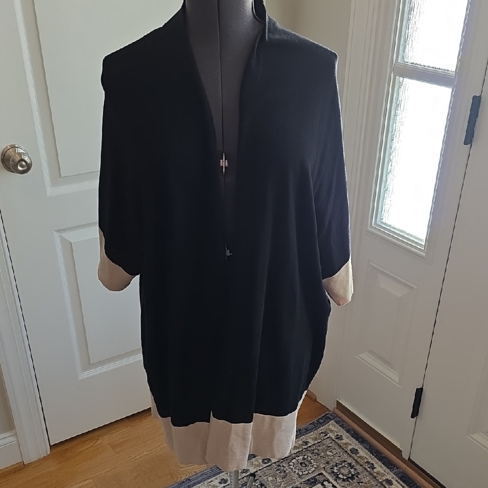 Chicos Black and Cream Women's Short Sleeve Cardigan Plus Size
